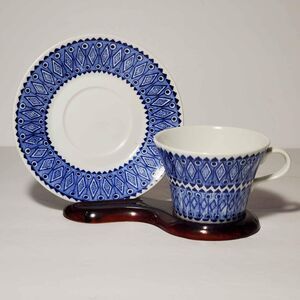 Arabia Demitasse (Small) Teacup and Saucer Finland Blue White